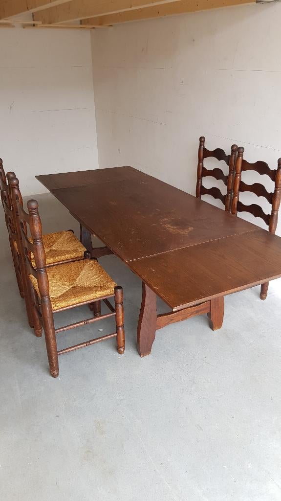 Eikenhouten eetkamer eethoek: uitschuiftafel 4 stoelen. S17, Huis en Inrichting, Tafels | Eettafels, Gebruikt, 50 tot 100 cm, 200 cm of meer