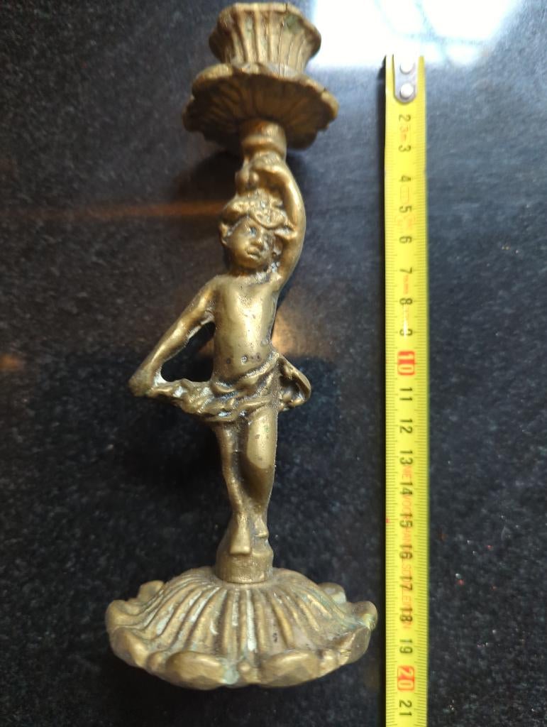 Brons messing kaarsenstandaard 17cm, Gebruikt, Brons of Koper, Ophalen of Verzenden, Kandelaar