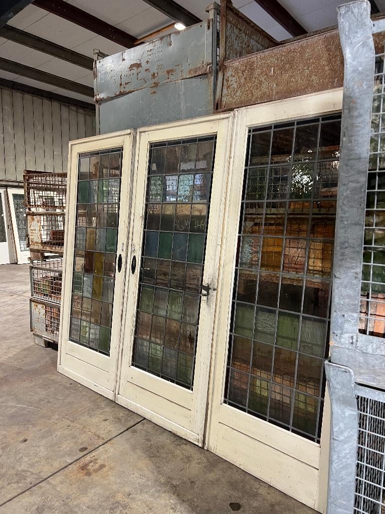 3 delige set oude ensuite / schuifdeuren glas in lood, Ophalen, Gebruikt, 120 cm of meer, Binnendeur