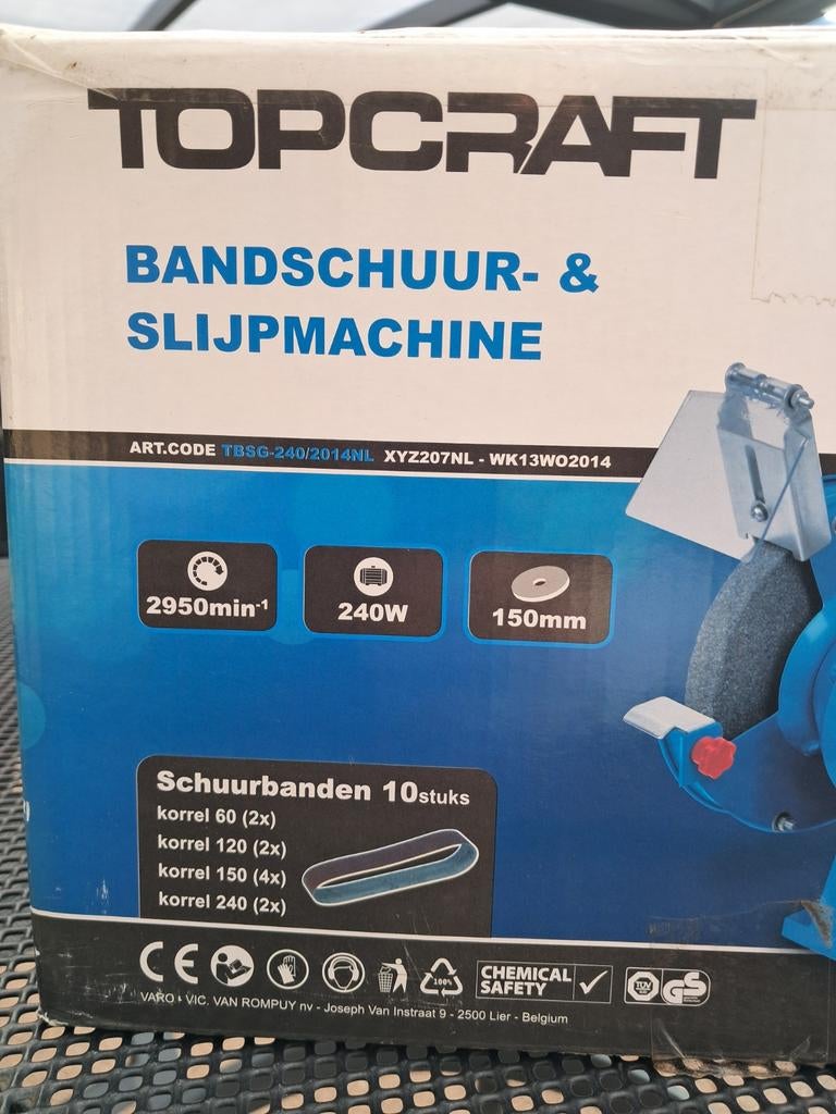Topcraft Slijpmachine met Schuurband - Nieuw in Doos, Ophalen of Verzenden, Nieuw, Minder dan 700 watt, Werkbankslijpmachine