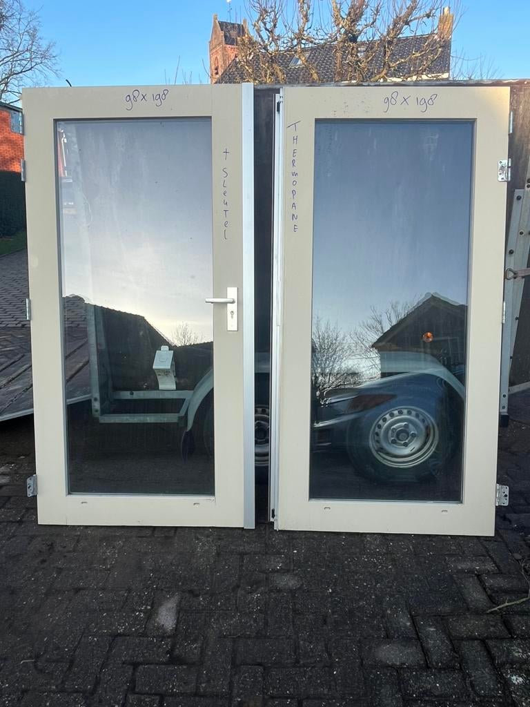 Tuindeuren . Terrasdeuren . Diverse sets . Zie fotos ,, 120 cm of meer, Ophalen of Verzenden, 200 tot 215 cm, Buitendeur