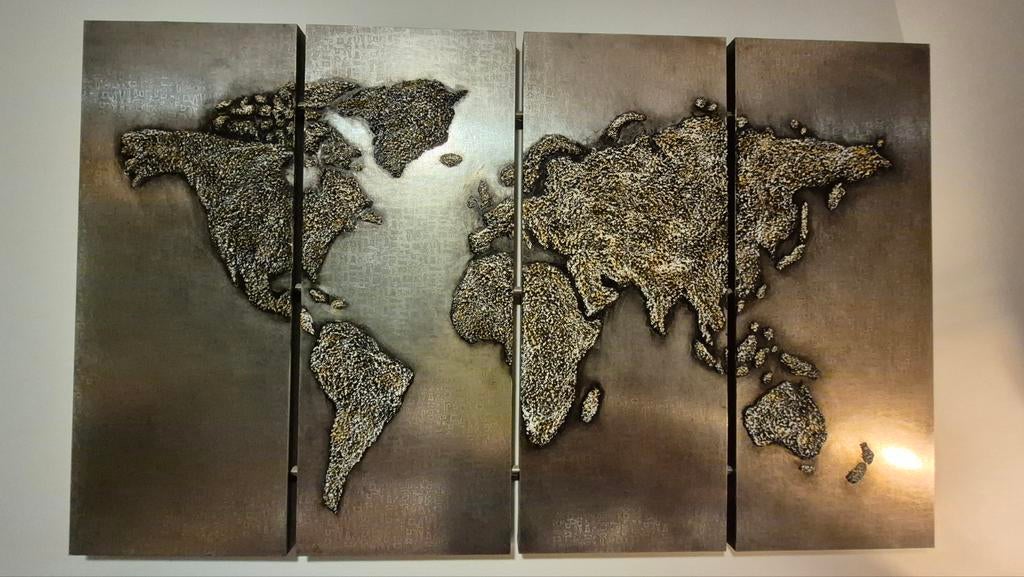 Wereldkaart Wanddecoratie - 4 Luik, Ophalen of Verzenden, Gebruikt