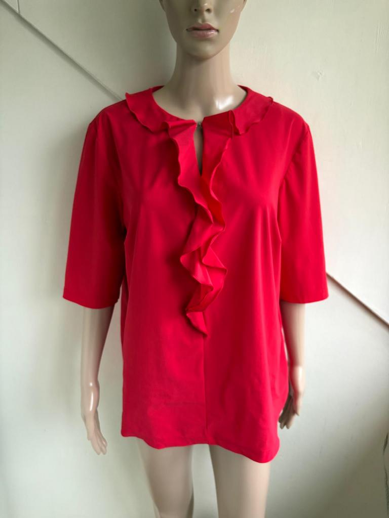 Only-M travelstof blouse top rood maat L roezels, Ophalen of Verzenden, Zo goed als nieuw, Maat 42/44 (L), Rood