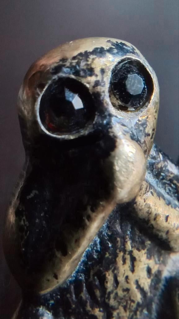 Brons miniatuur beeld 3wijze apen sculptuur met granaat ogen, Ophalen of Verzenden, Brons