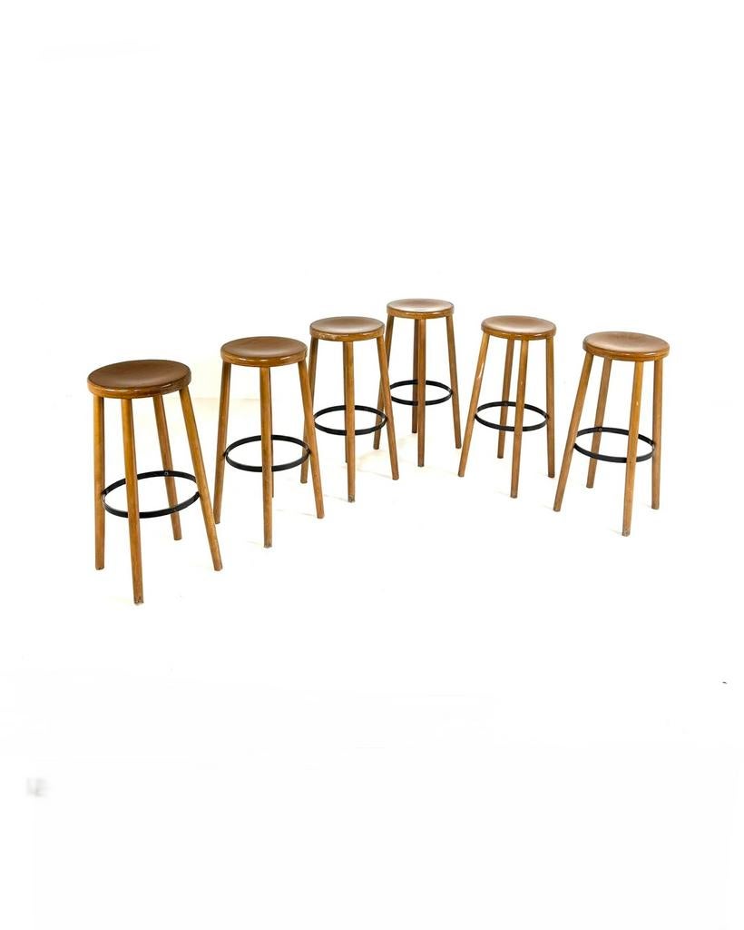 Set van 6 vintage barkrukken ‘60, 5 krukken of meer, Met voetsteun, 60 tot 90 cm, Ophalen of Verzenden