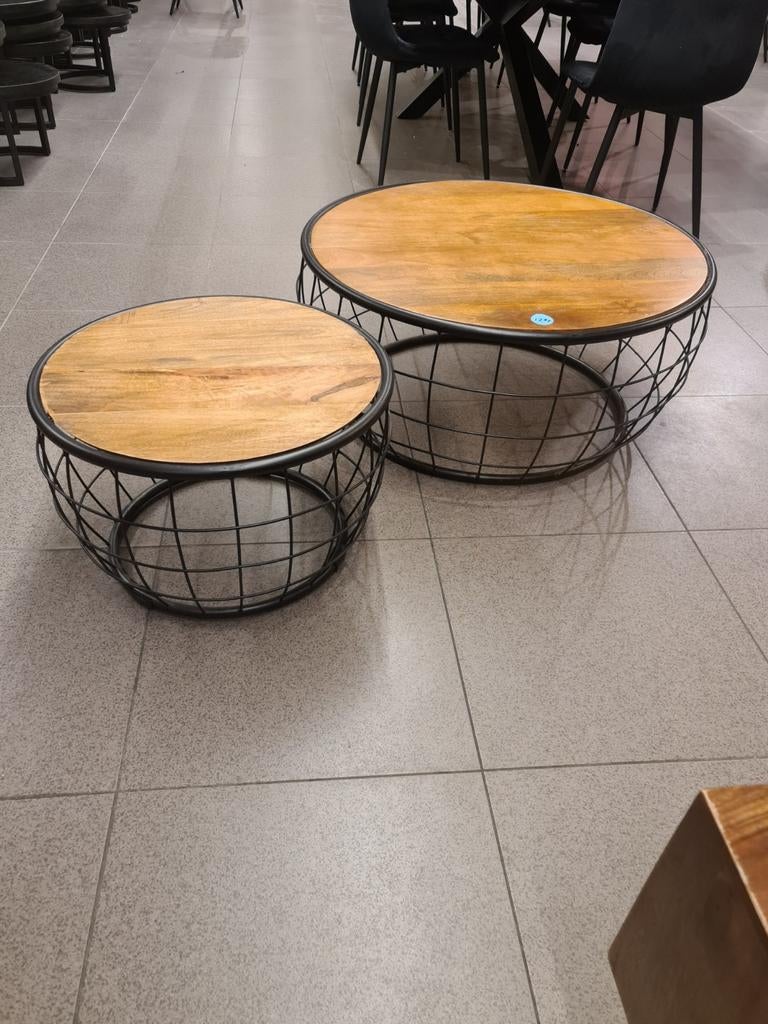 Nieuw salontafel set mangohout draadmand €75 per set van 2x, Ophalen, ., Nieuw, .