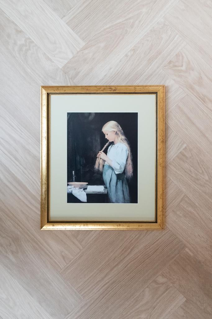 Albert Anker kunstkopie print schilderij meisje, Ophalen of Verzenden