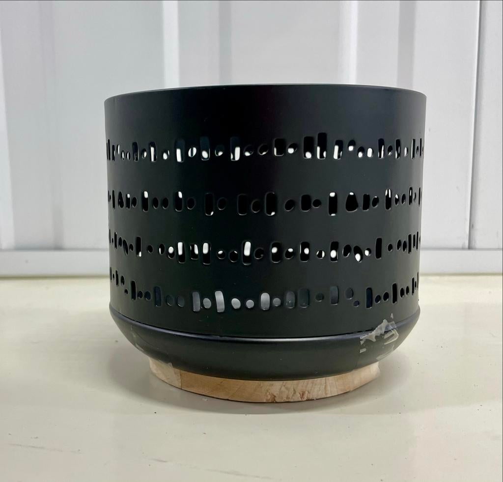 Nieuw windlicht - zwart metaal met hout, Ophalen of Verzenden