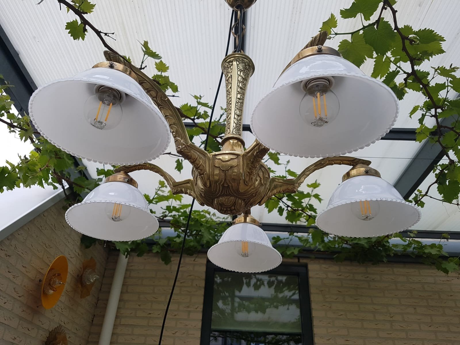 Origineel ART NOUVEAU bronzen vergulde plafondlamp hanglamp, Antiek en Kunst, Antiek | Lampen, Ophalen