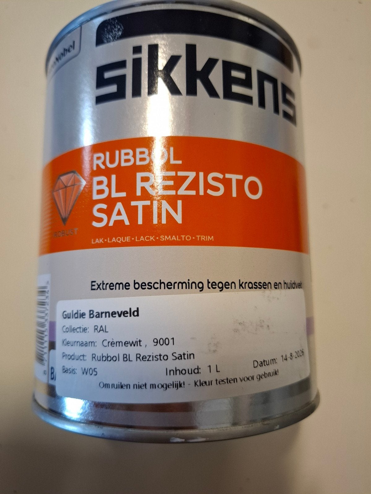 Sikkens rubbol bl rezisto satin lakverf RAL 9001, Ophalen of Verzenden, Nieuw, Wit