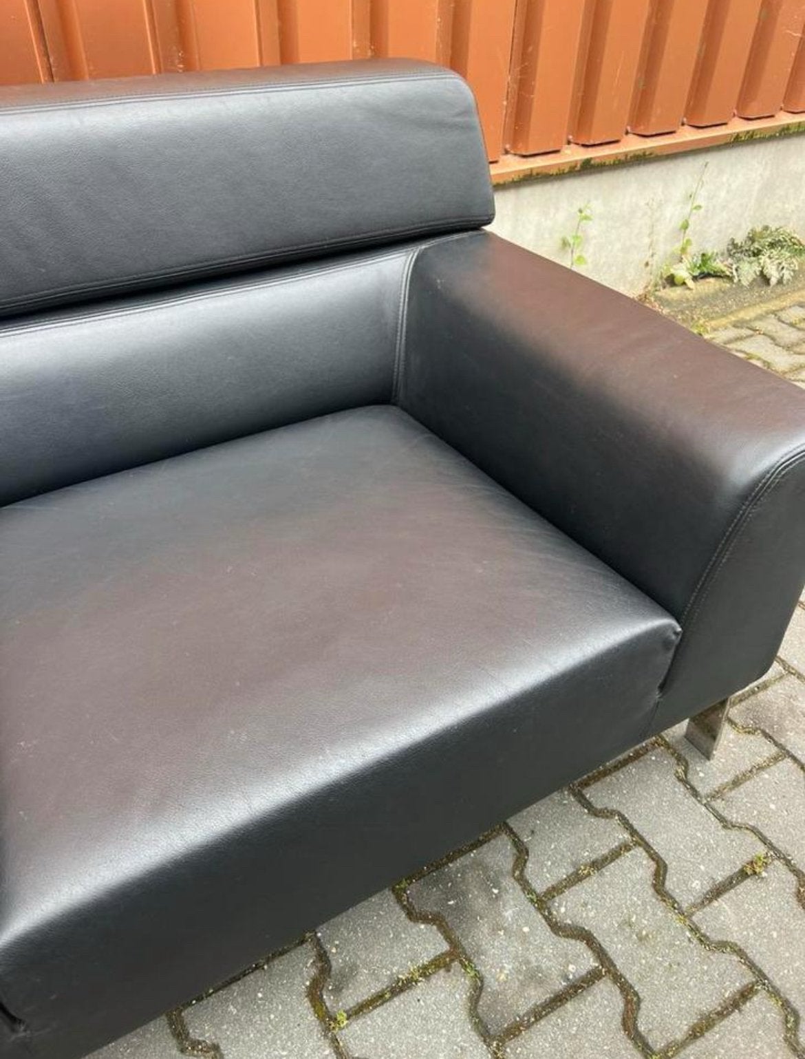 Artifort Lex loveseat fauteuil - zwart leder -, Ophalen, Luxe design, Gebruikt, 75 tot 100 cm