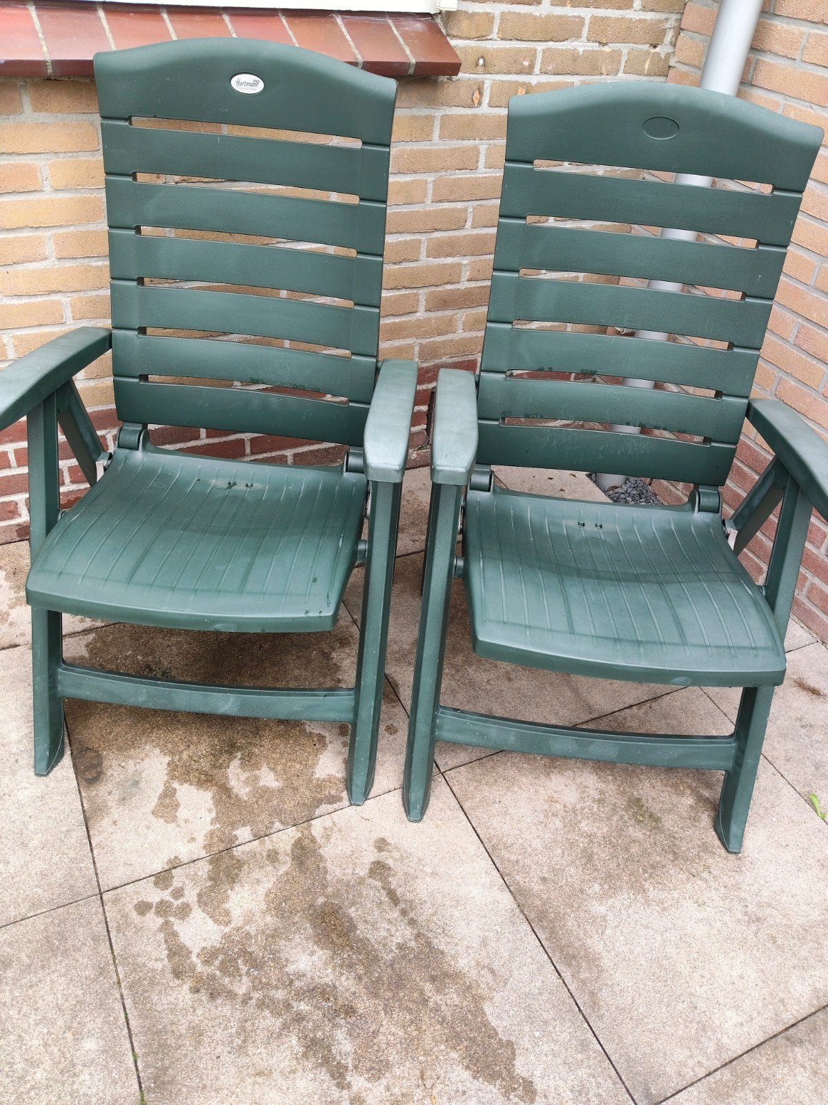 4 groene Hartman tuinstoelen met kussens., Ophalen, Gebruikt, Kunststof