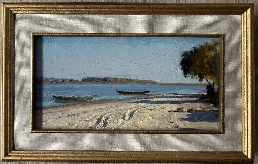 V. Korabinov (XX) - Boten (1953), Paneel, Impressionistisch, Ophalen of Verzenden, Gesigneerd