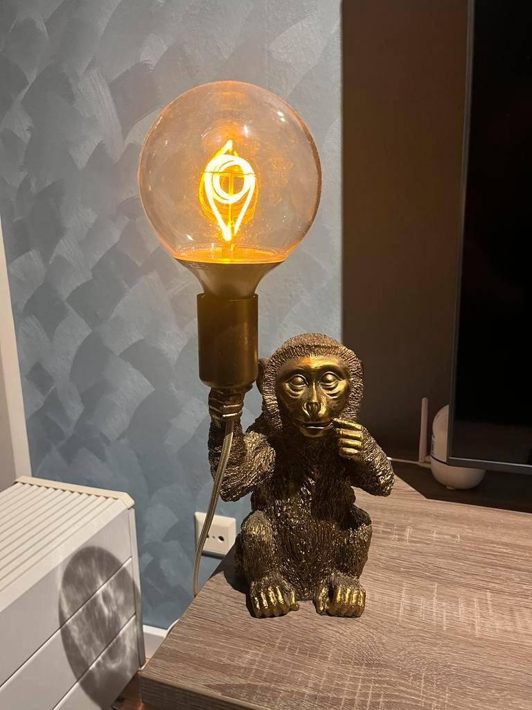 Tafellamp “Monkey” Antiek Brons aap, Ophalen of Verzenden, Zo goed als nieuw, Glas, Minder dan 50 cm