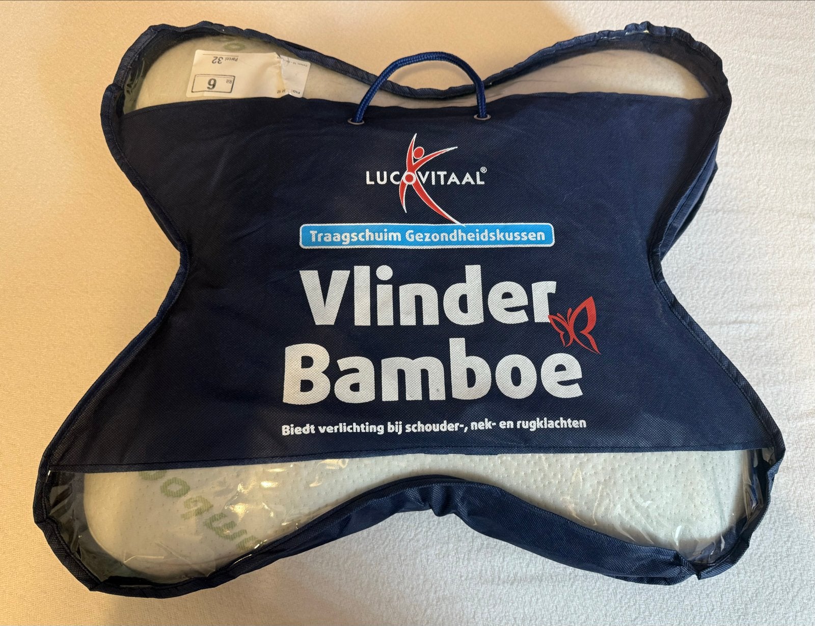 Lucovitaal Vlinder Bamboe Traagschuim Gezondheidskussen, Huis en Inrichting, Slaapkamer | Beddengoed, Eenpersoons, Bamboe, Wit
