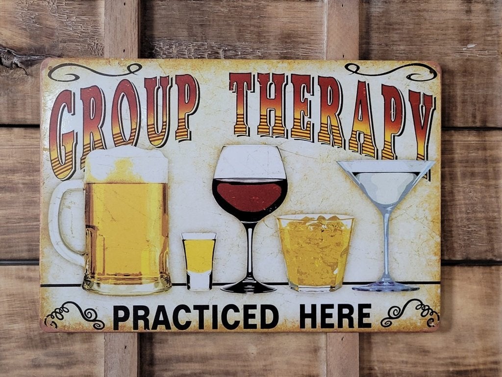 Group Therapy bier wijn drank reclamebord van metaal deco, Info@deconoord.nl, Deco Noord, Nieuw, Ophalen of Verzenden