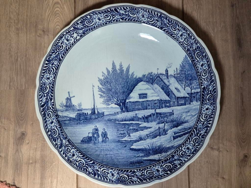 Grote Royal Sphinx Maastricht Delfts Blauw Wandbord - 39 cm, Ophalen of Verzenden