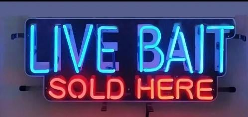 Live bait sold here neon en veel andere americana usa neons, Lichtbak of (neon) lamp, Nieuw, Ophalen of Verzenden, Info@americansaleshop.nl
