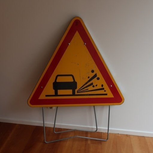 Bord verkeer steenslag Frankrijk metaal origineel 93 x 82, Ophalen