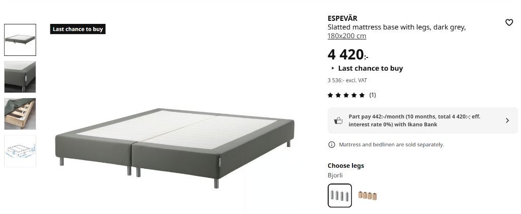 Ikea Espevar Boxspring 160x200 met sULTAN matras, Ophalen, Gebruikt, Tweepersoons, 200 cm