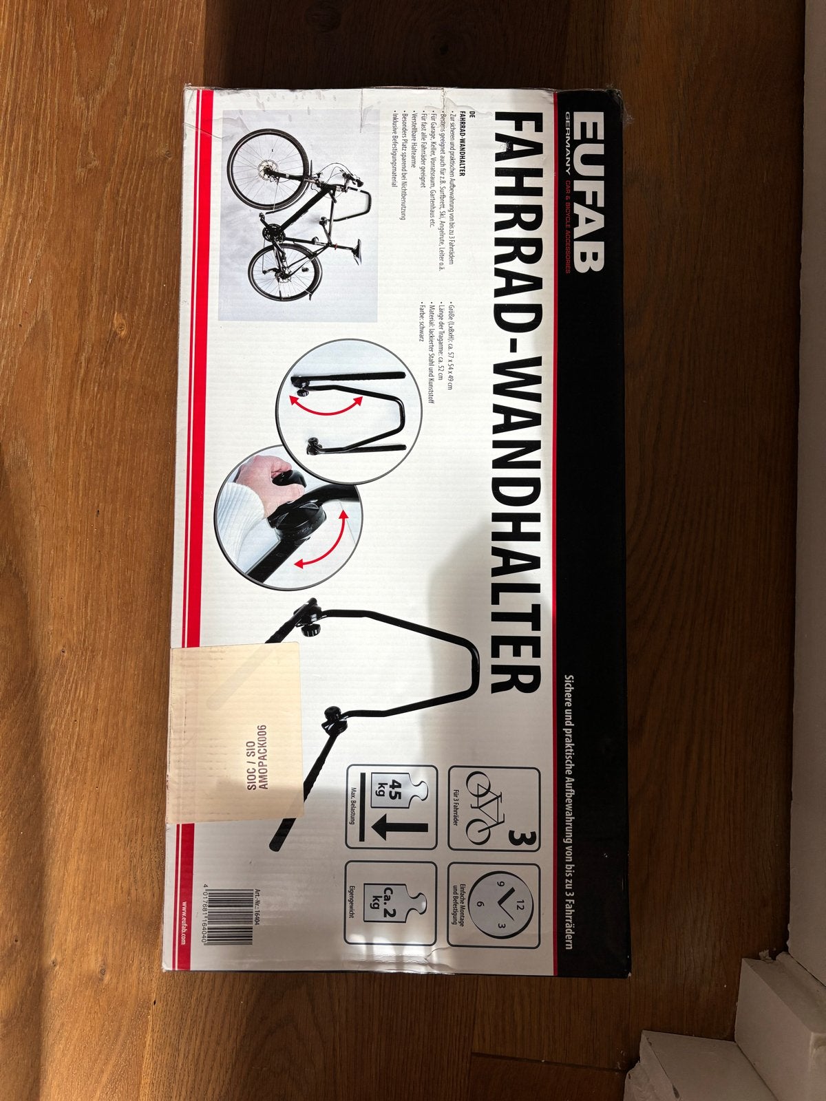 EUFAB Fietsendrager Wandhouder voor 3 Fietsen, Ophalen of Verzenden, Nieuw