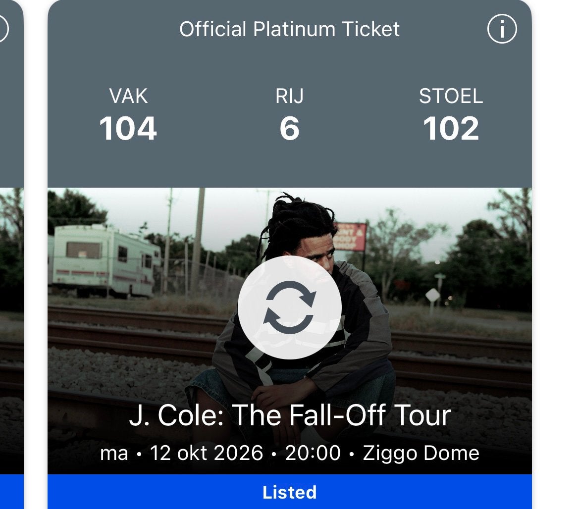 Official platinum tickets J.Cole 12 okt., Twee personen, Oktober