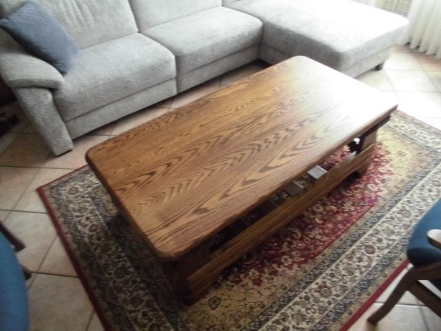 Massief Eikenhouten Salontafel, Ophalen, 100 tot 150 cm, Eikenhout, 50 tot 100 cm