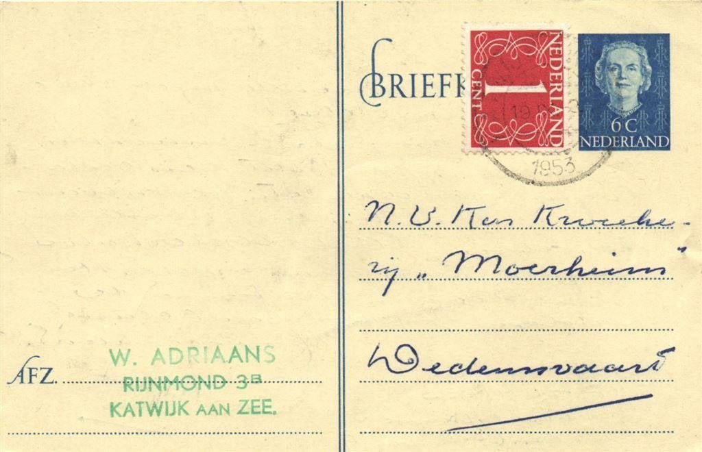 W. Adriaans, Katwijk aan Zee - 09.1953 - briefkaart, Ophalen of Verzenden, Briefkaart