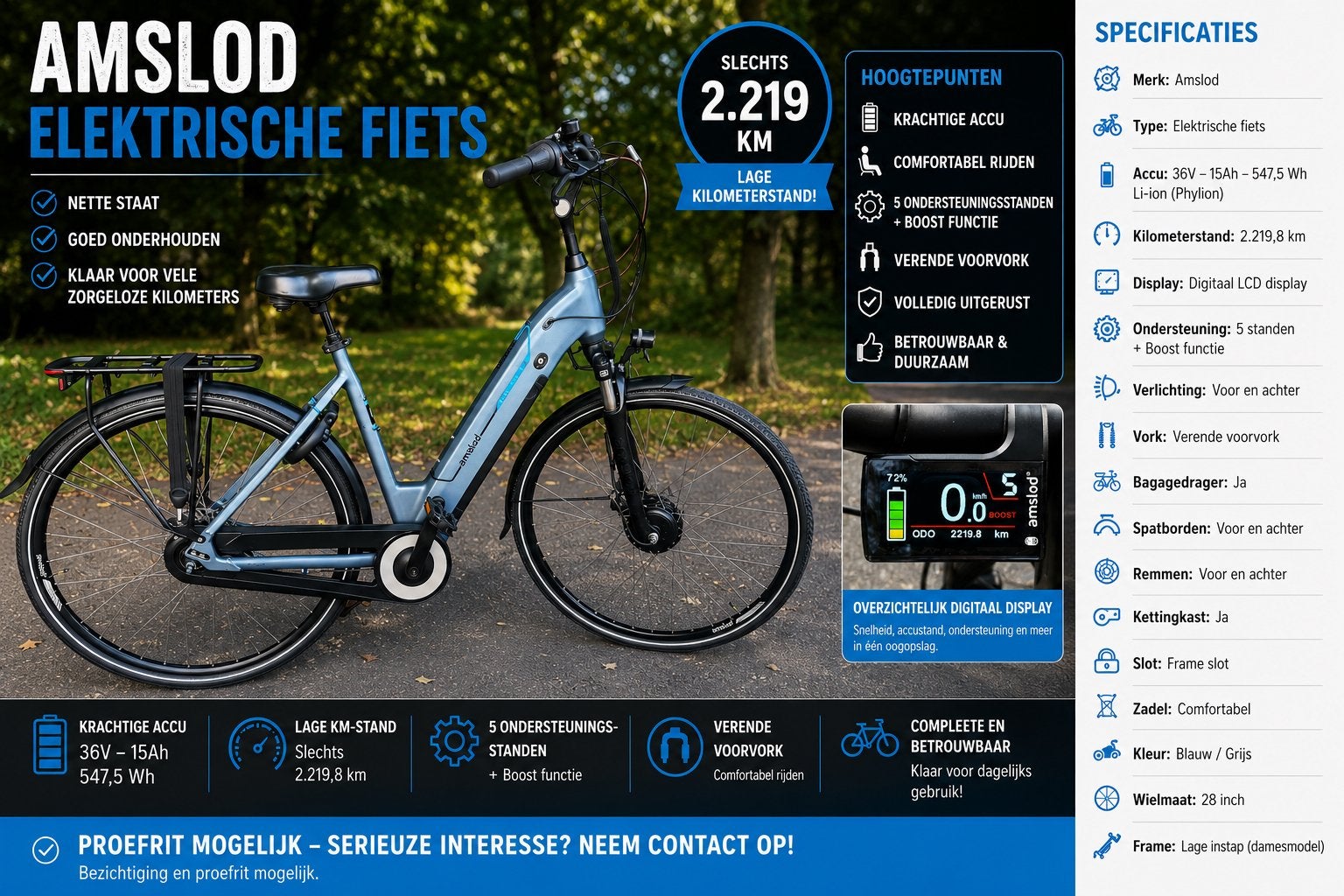 Amslod Elektrische Fiets – Nette Staat – Slechts 2.219 km!, Overige merken, Ophalen of Verzenden, Zo goed als nieuw, 51 tot 55 cm