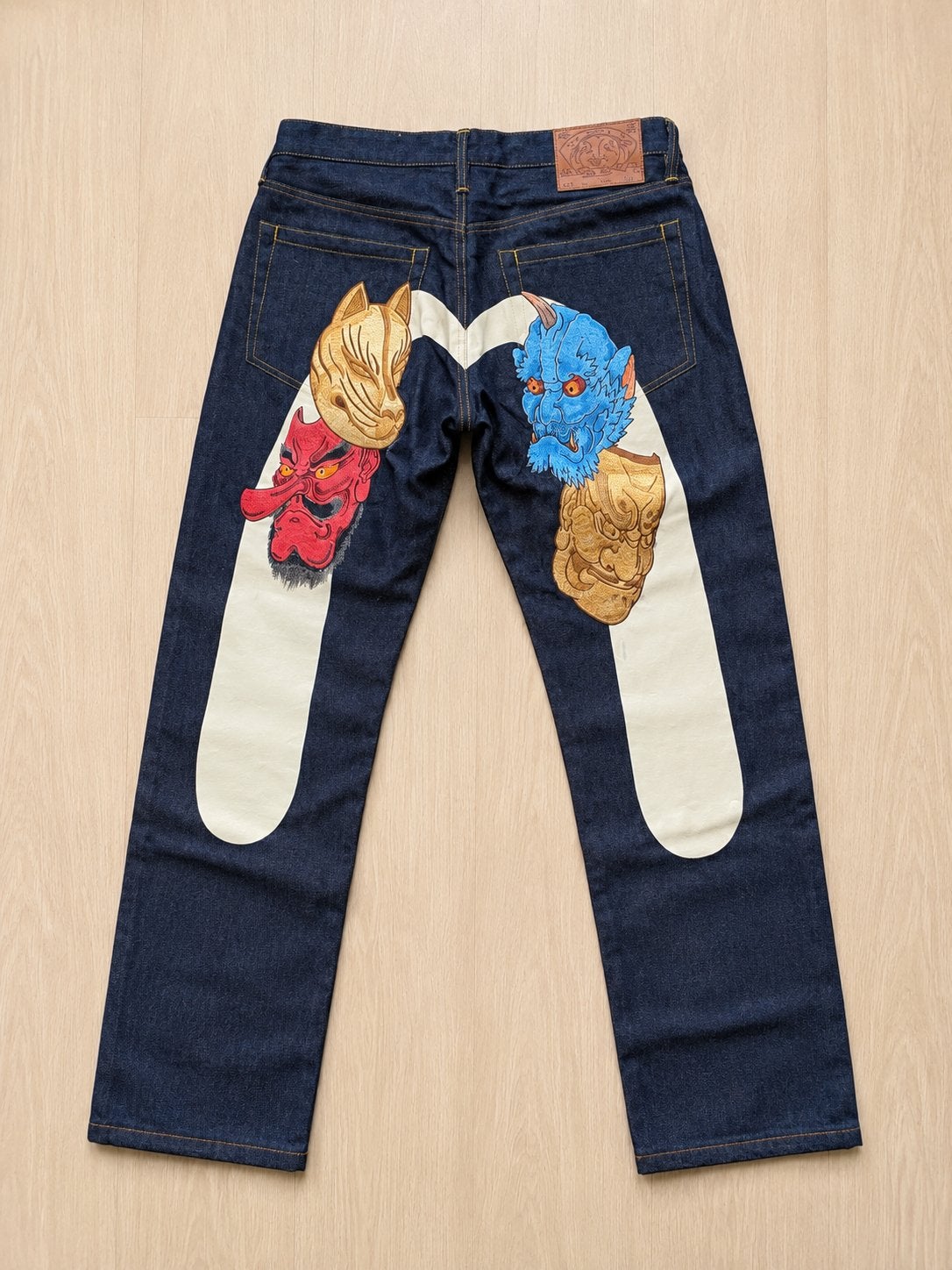EVISU Jeans met Japanse Maskers - Maat W33 x L34, Ophalen of Verzenden, Nieuw, Blauw, W33 - W34 (confectie 48/50)