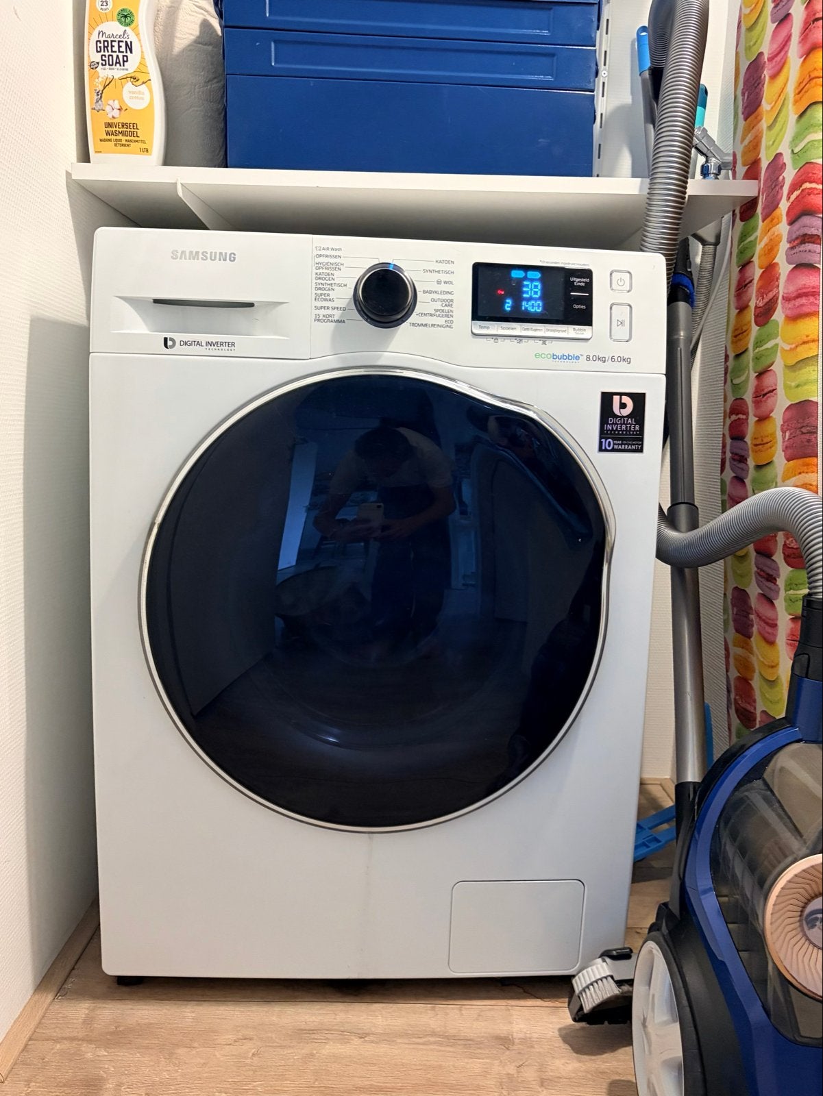 Samsung WD80J6400AW Was-droogcombinatie Eco Bubble, 6 tot 8 kg, Ophalen, Gebruikt, 85 tot 90 cm
