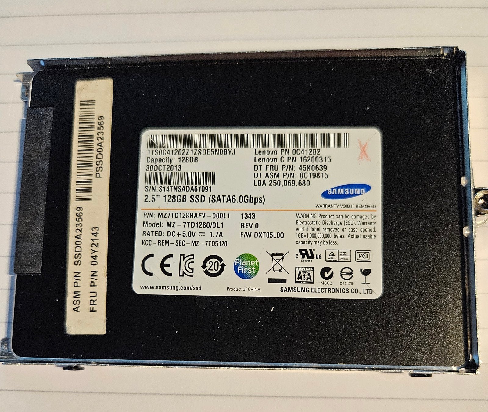 Samsung 128GB 2.5" SSD SATA 6.0Gbps (MZ-7TD1280/0L1), Gebruikt, Server, Ophalen of Verzenden, Samsung