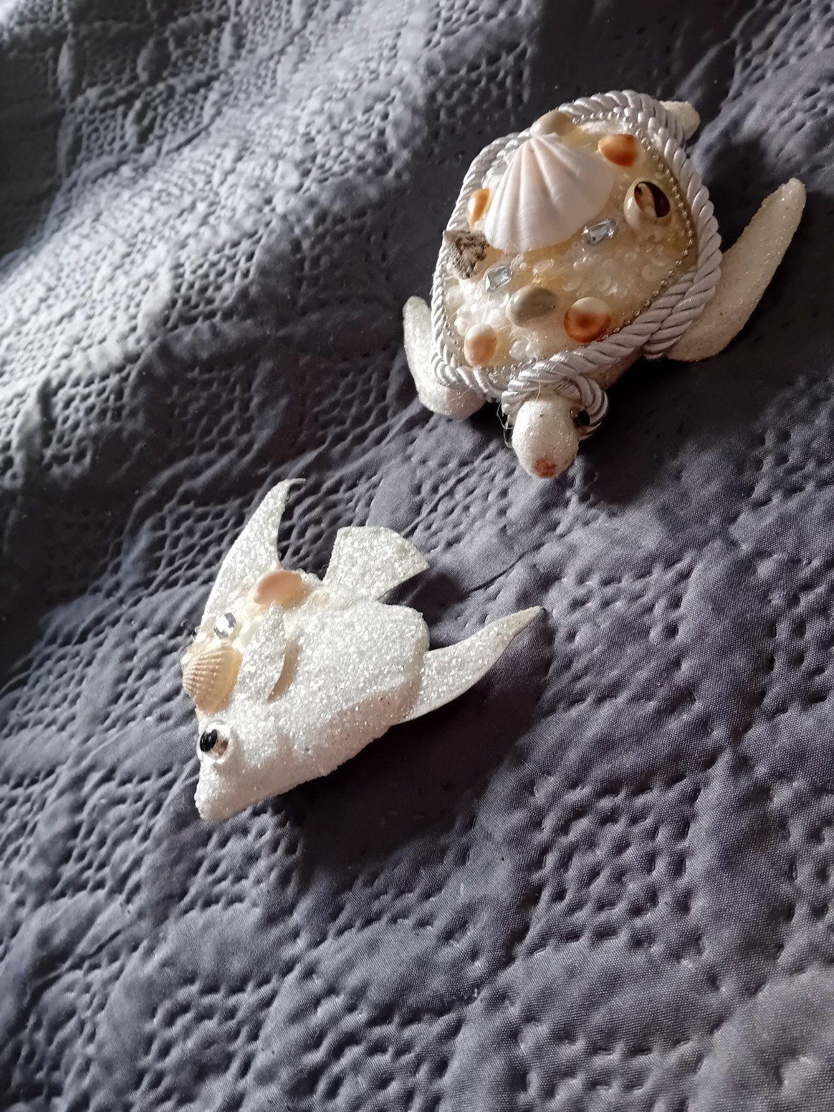 Decoratie schildpad en vis met glitters en schelpen, Ophalen of Verzenden, Gebruikt