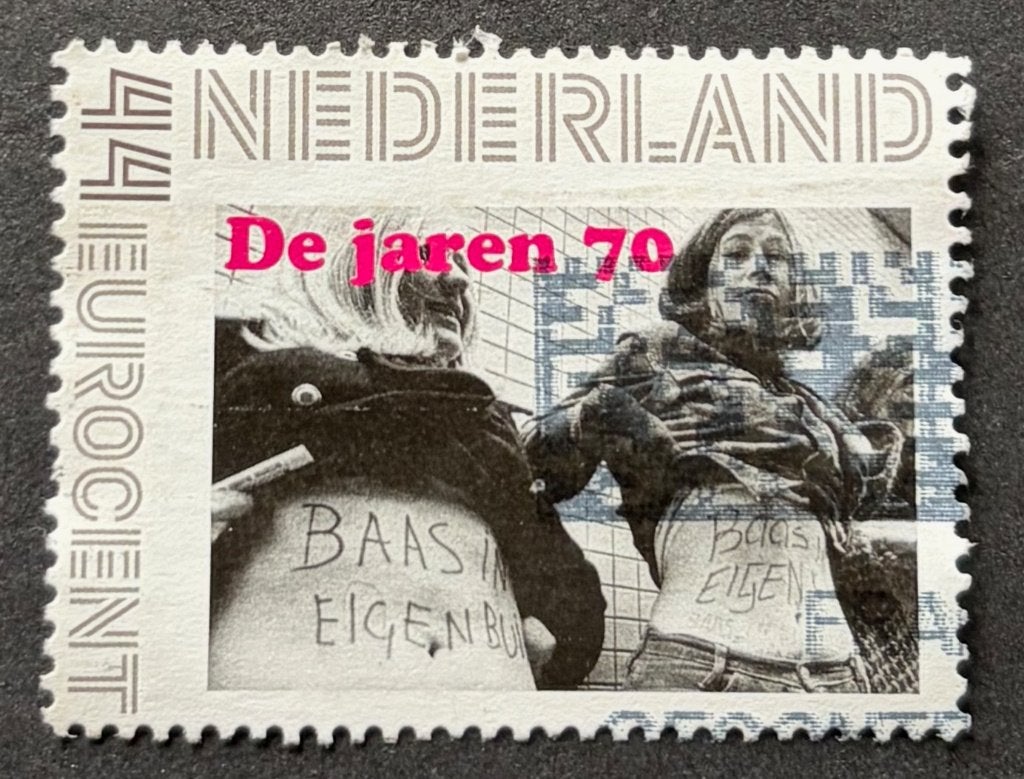 Persoonlijke postzegel Baas eigen buik jaren 70 Dolle Mina's, Ophalen of Verzenden, Na 1940, Gestempeld