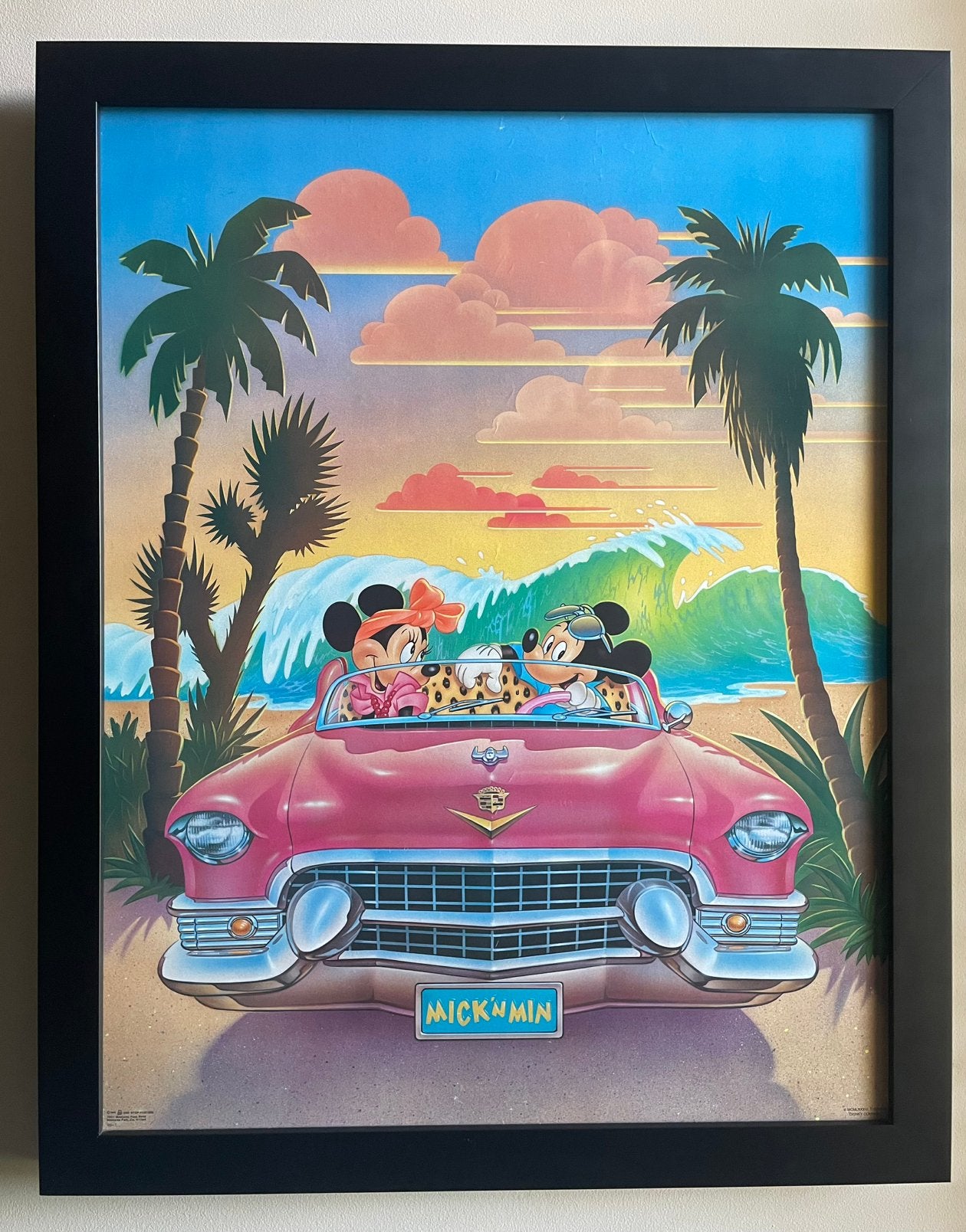 Originele Disney poster Mickey & Minnie ingelijst museumglas, Verzamelen, Disney, Ophalen, Mickey Mouse, Zo goed als nieuw, Plaatje of Poster