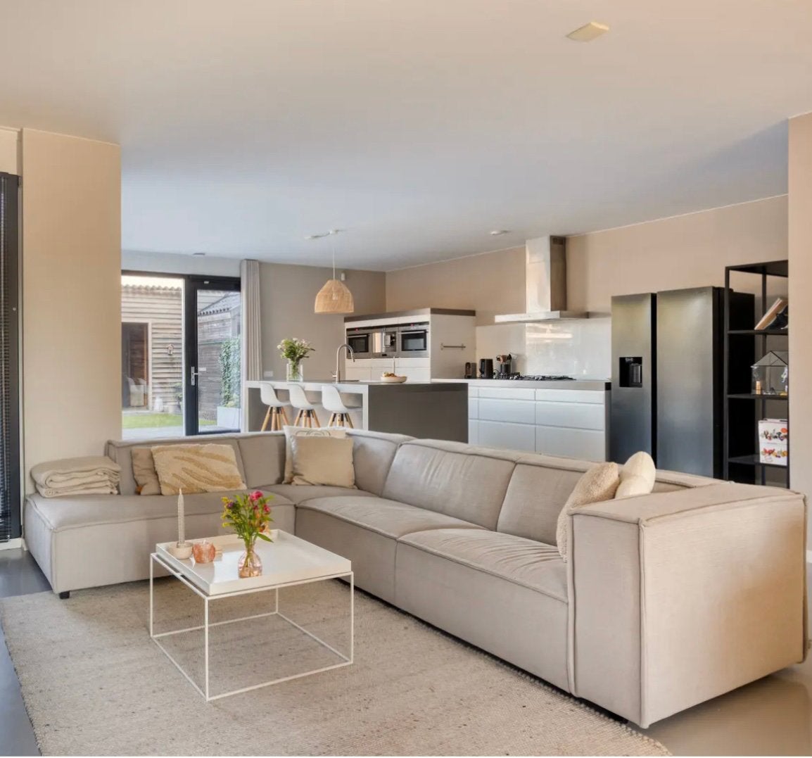 Mooie By SIDDE Sommer hoekbank Silver grey, Huis en Inrichting, Banken | Bankstellen, Ophalen, Hoekbank, 300 cm of meer, Zo goed als nieuw