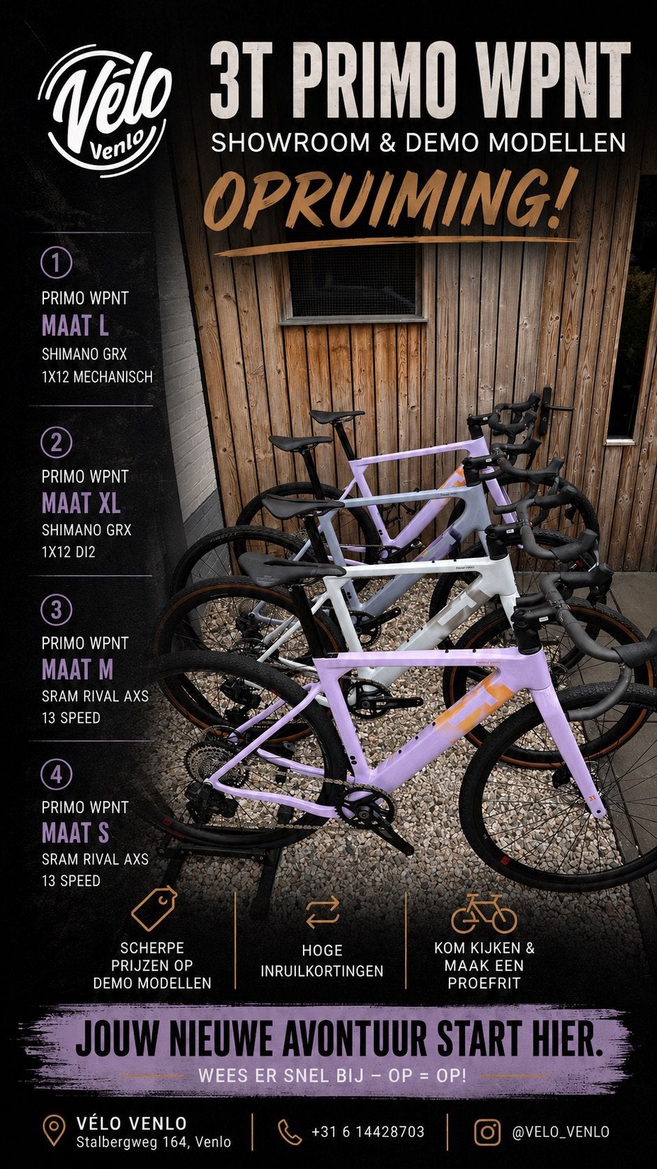 OPRUIMING!!! DEMO EN SHOWROOM MODELLEN 3T Primo2 WPNT, Fietsen en Brommers, Overige merken, 28 inch, Carbon, Nieuw