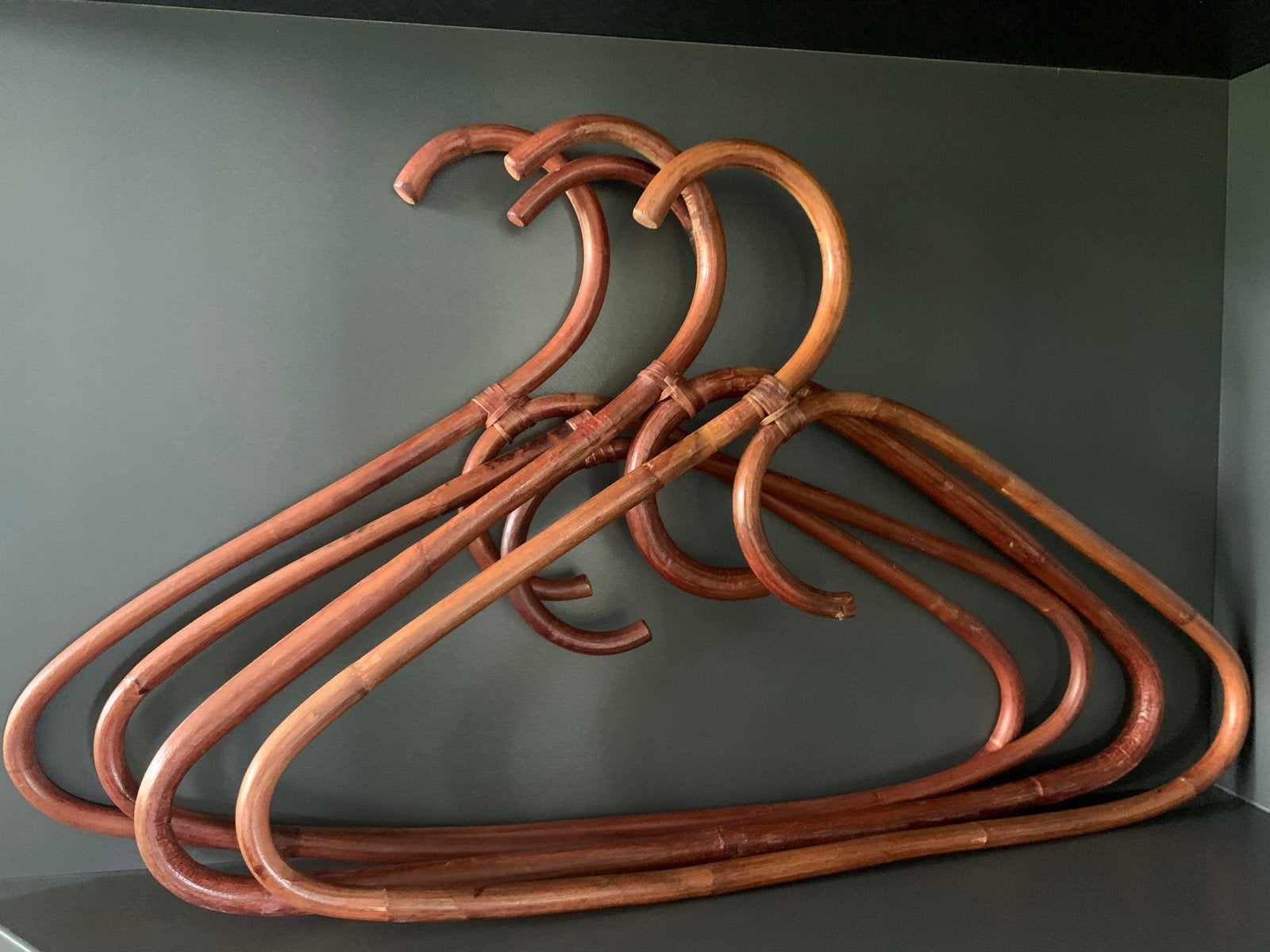 vintage rotan kleerhangers, set van 4, Overige materialen, Gebruikt, Overige typen, Ophalen of Verzenden