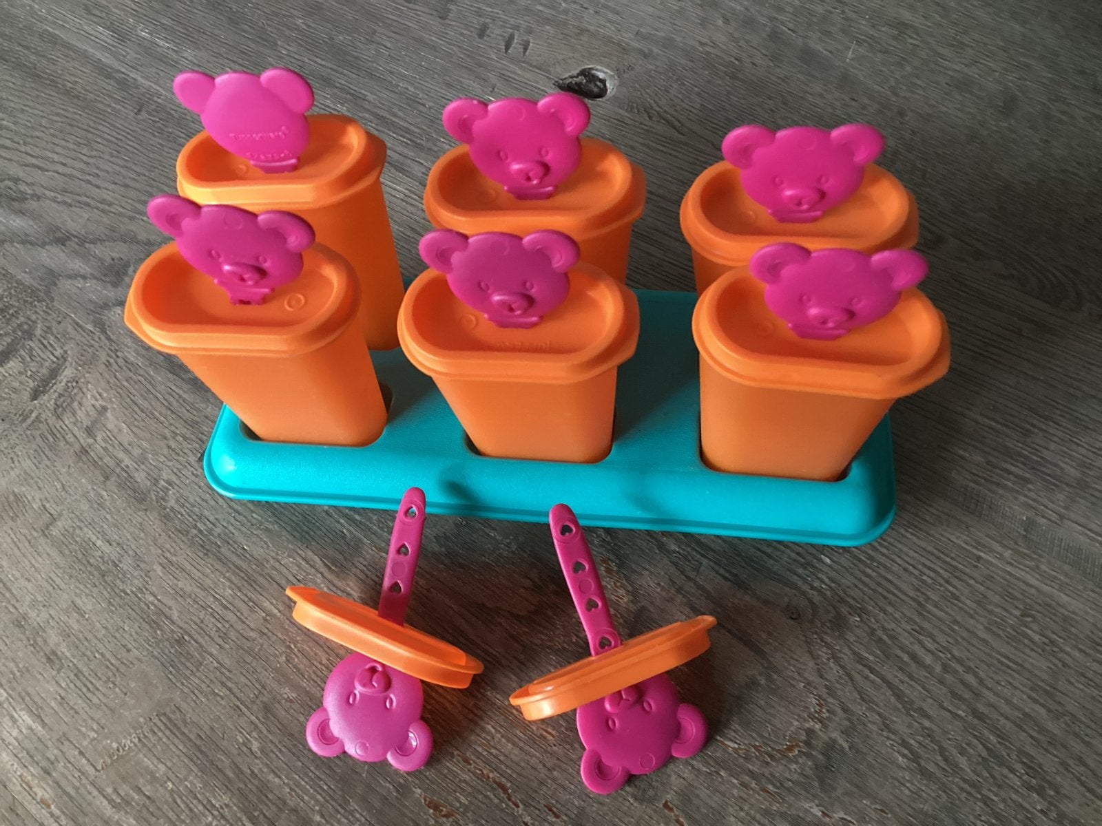 Tupperware ijsvormpjes met berenhoofdjes - 6 stuks, Overige typen, Oranje, Ophalen of Verzenden, Zo goed als nieuw