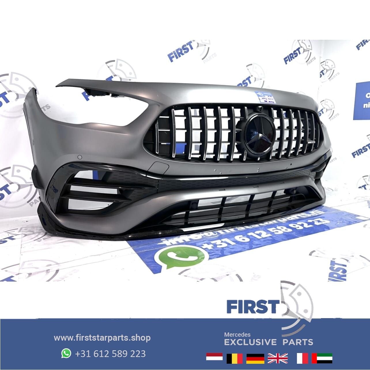 H247 W247 GLA 45 S AMG AERO VOORBUMPER MAGNO GRIJS + GT GRIL, Gebruikt, -, Voor, Ophalen of Verzenden