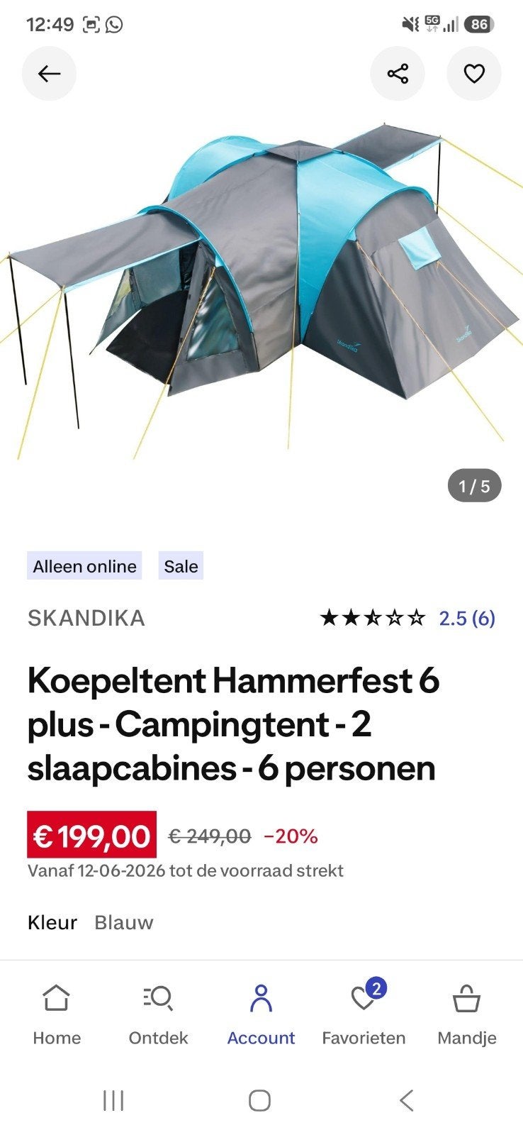 Skandika Koepeltent Hammerfest 6 - Zo goed als nieuw, Ophalen of Verzenden, Zo goed als nieuw, Tot en met 6