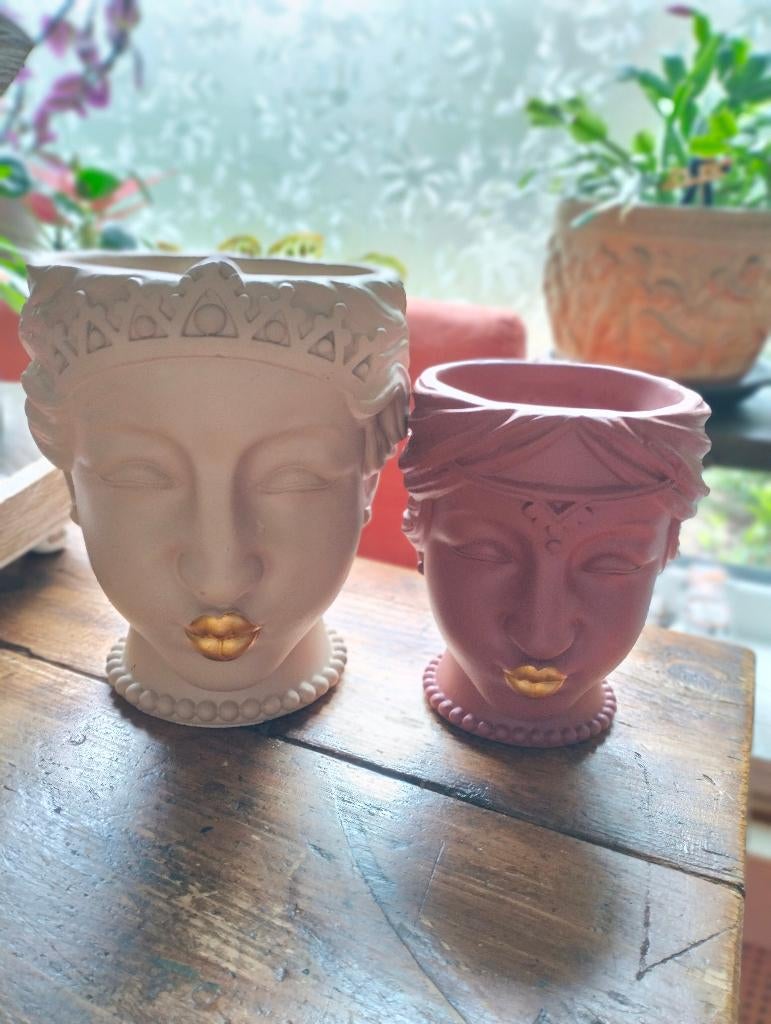 bloempot hoofden, Tuin en Terras, Gebruikt, Rond, Ophalen of Verzenden, Balkon
