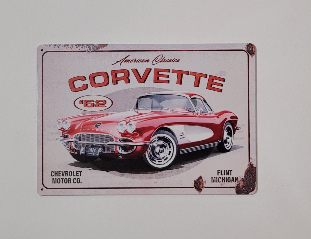 Chevrolet Corvette 1962 auto reclamebord van metaal deco, Ophalen of Verzenden, Nieuw, Auto's