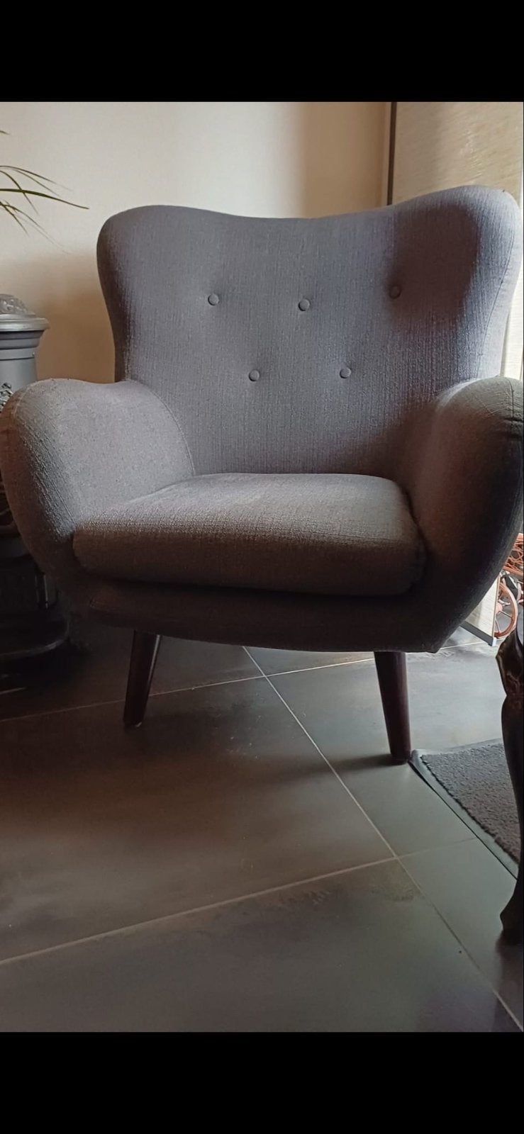 Comfortabele grijze fauteuil -, Huis en Inrichting, Fauteuils, Ophalen, Gebruikt, Stof, 75 tot 100 cm