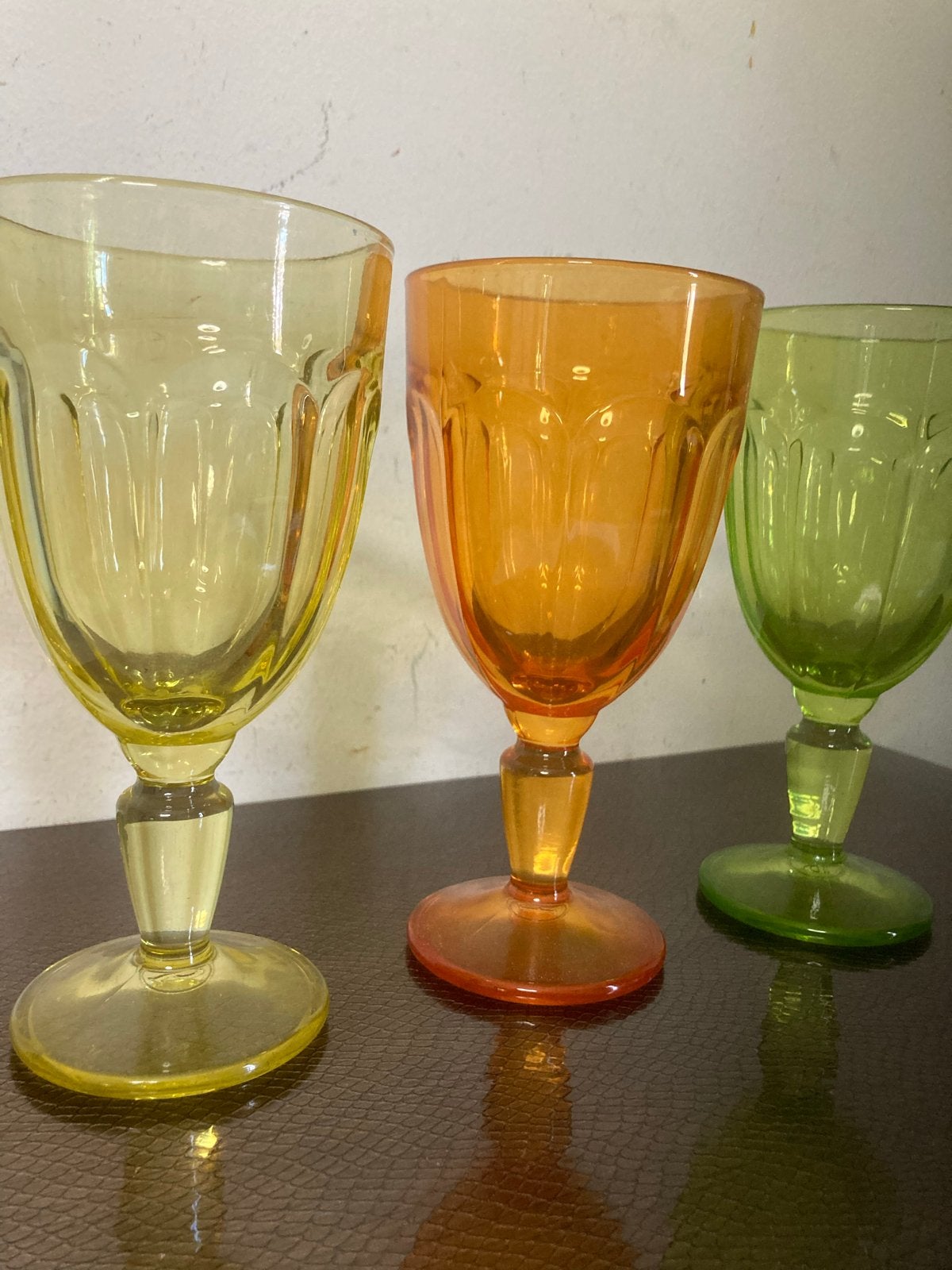 3 Vintage Libbey Duratuff Gekleurde Persglas Waterglazen, Ophalen of Verzenden