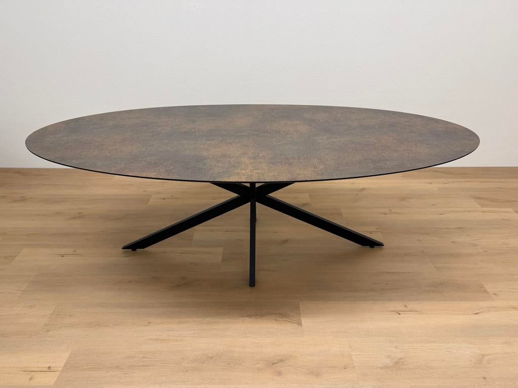 Ovale eettafel HPL Roest 220x110 - Direct Leverbaar, 100 tot 150 cm, 200 cm of meer, Ophalen of Verzenden, Zo goed als nieuw