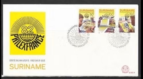 Suriname 1982 FDC E62a Postzegeltentoonstelling Philexfrance, Postzegels en Munten, Ophalen of Verzenden, Postfris