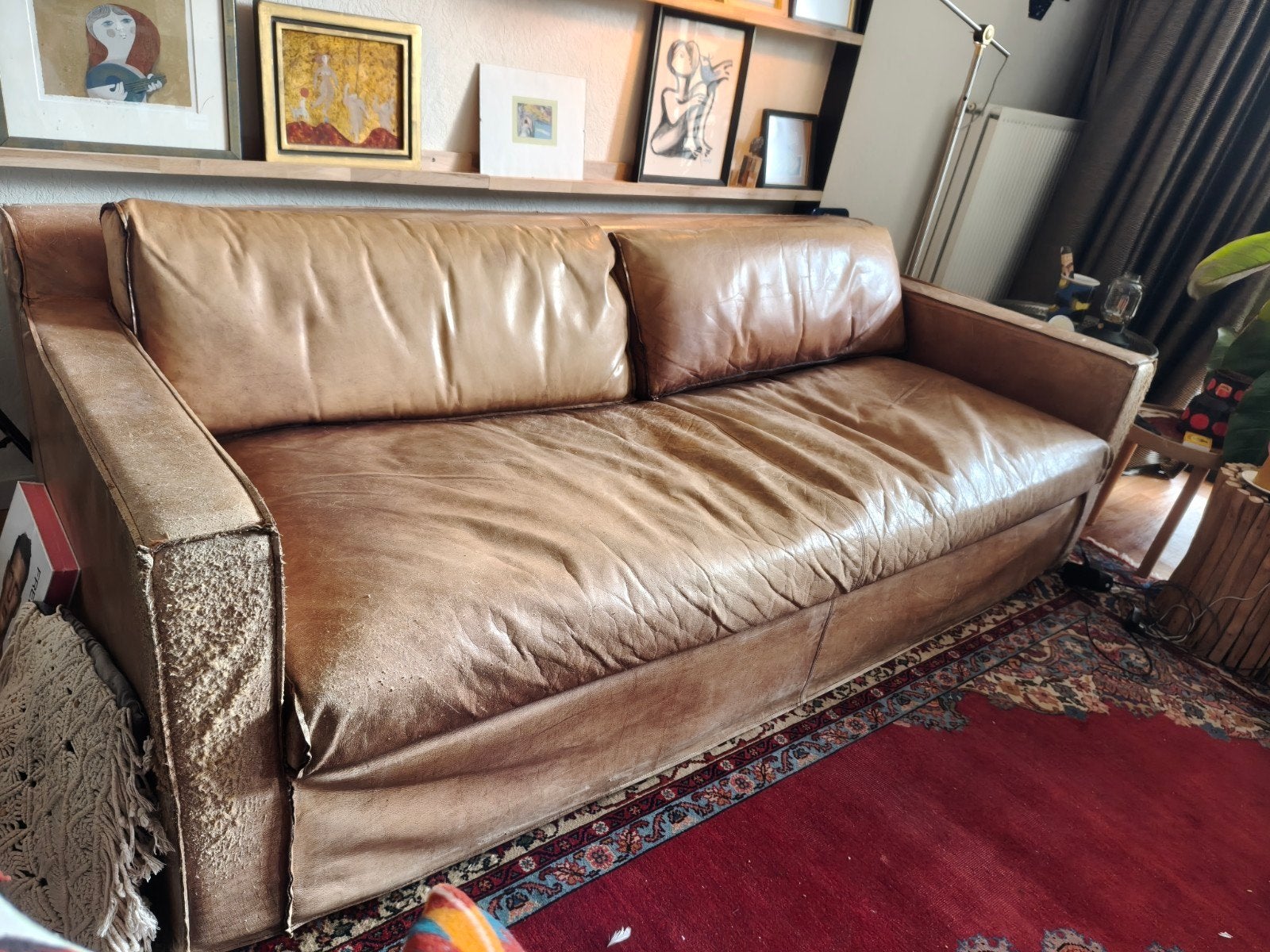 Leren bank - Vintage look - GRATIS - ZIE BESCHRIJVING, Huis en Inrichting, Banken | Sofa's en Chaises Longues, Ophalen, Gebruikt