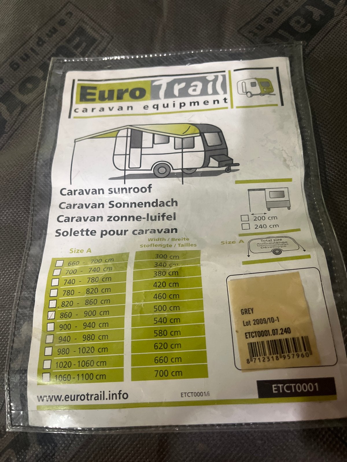 Eurotrail luifel 860-900 cm - Snel op te zetten, Ophalen, Gebruikt
