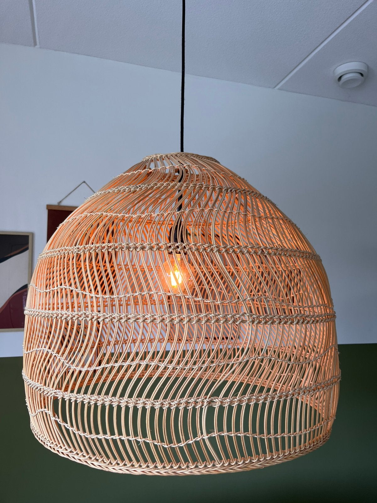 HKliving Wicker Hanglamp Medium Hk living lamp M, Ophalen, Zo goed als nieuw, Natuurlijk materiaal, E27 (groot)